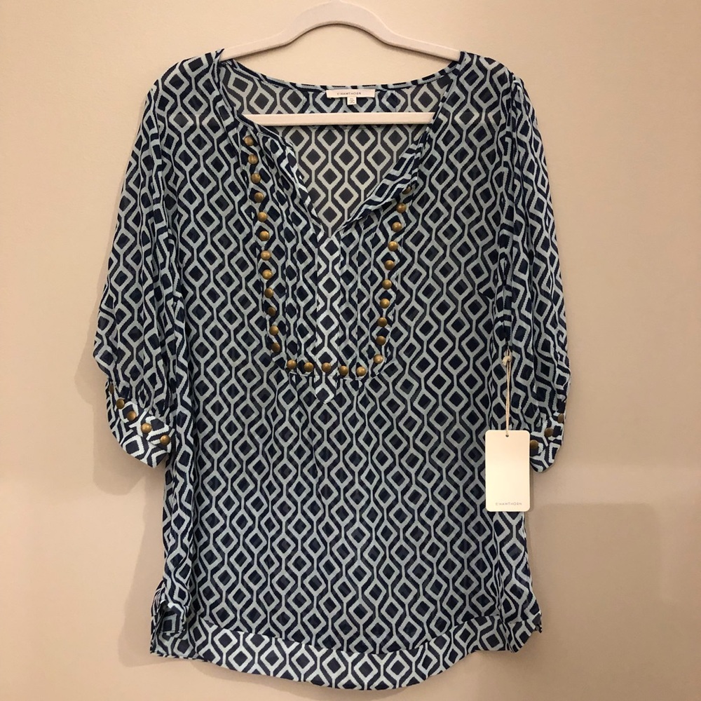 NWT Stitch Fix exclusive blue patter sheer tunic